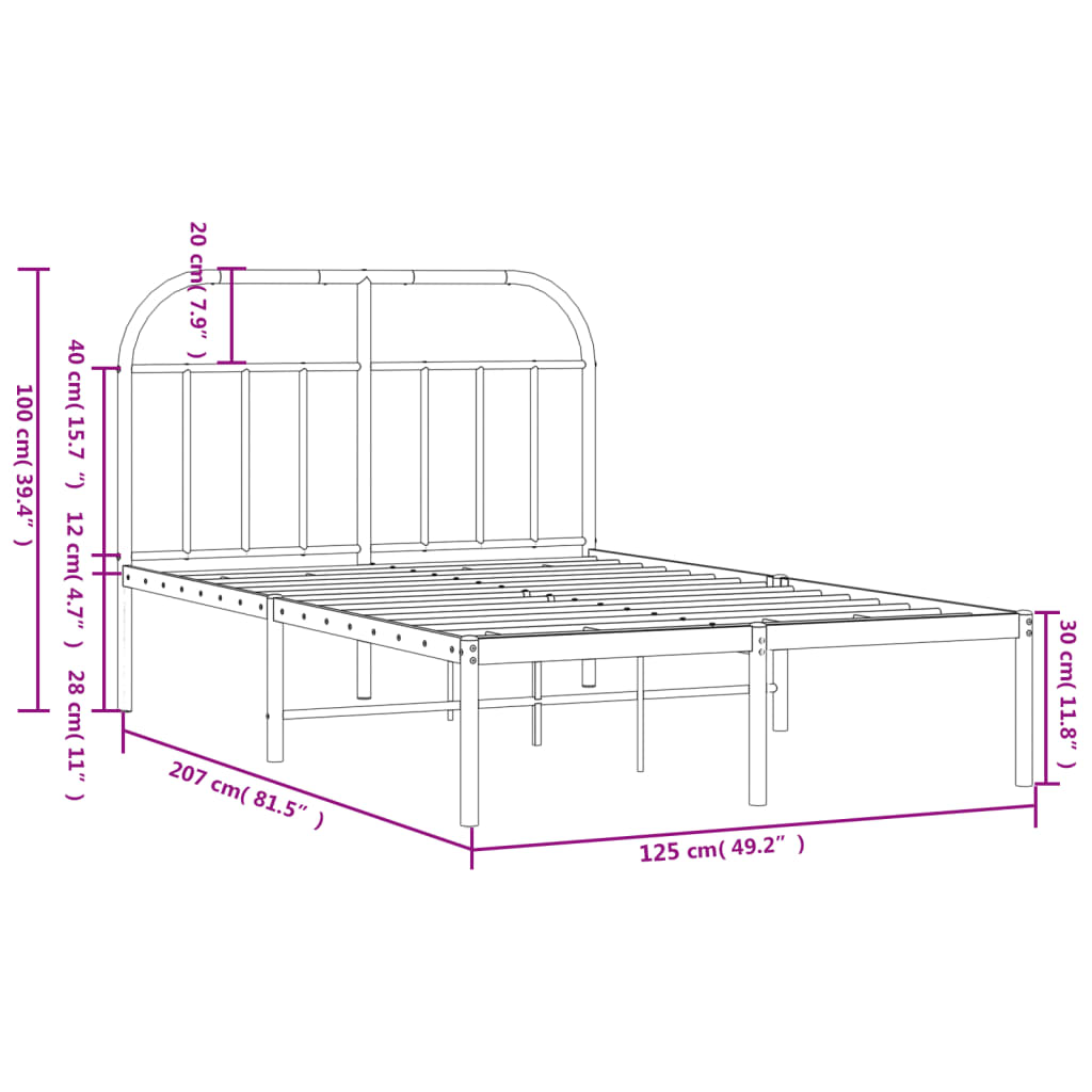 Metal Bed Frame without Mattress with Headboard White 120x200 cm