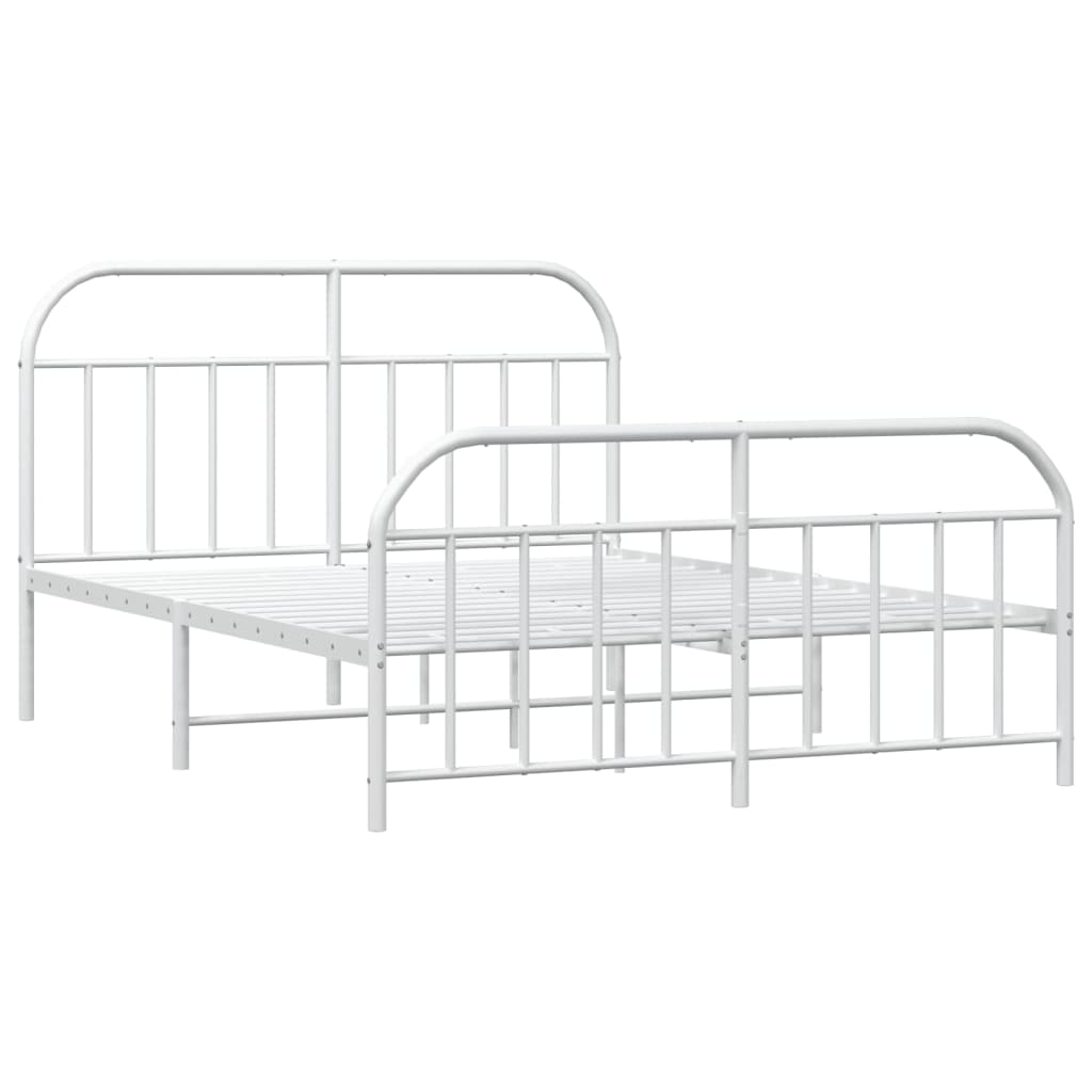 Metal Bed Frame without Mattress with Footboard White 150x200 cm King Size