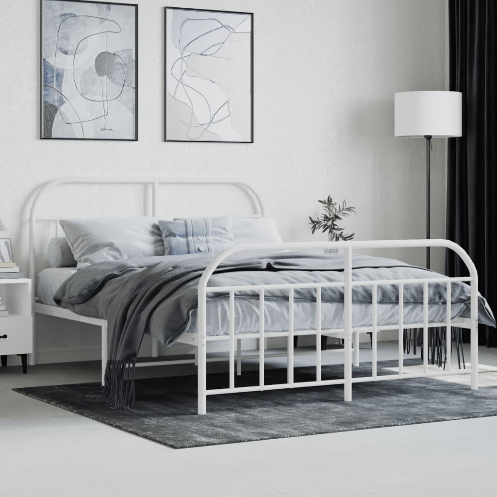 Metal Bed Frame without Mattress with Footboard White 150x200 cm King Size