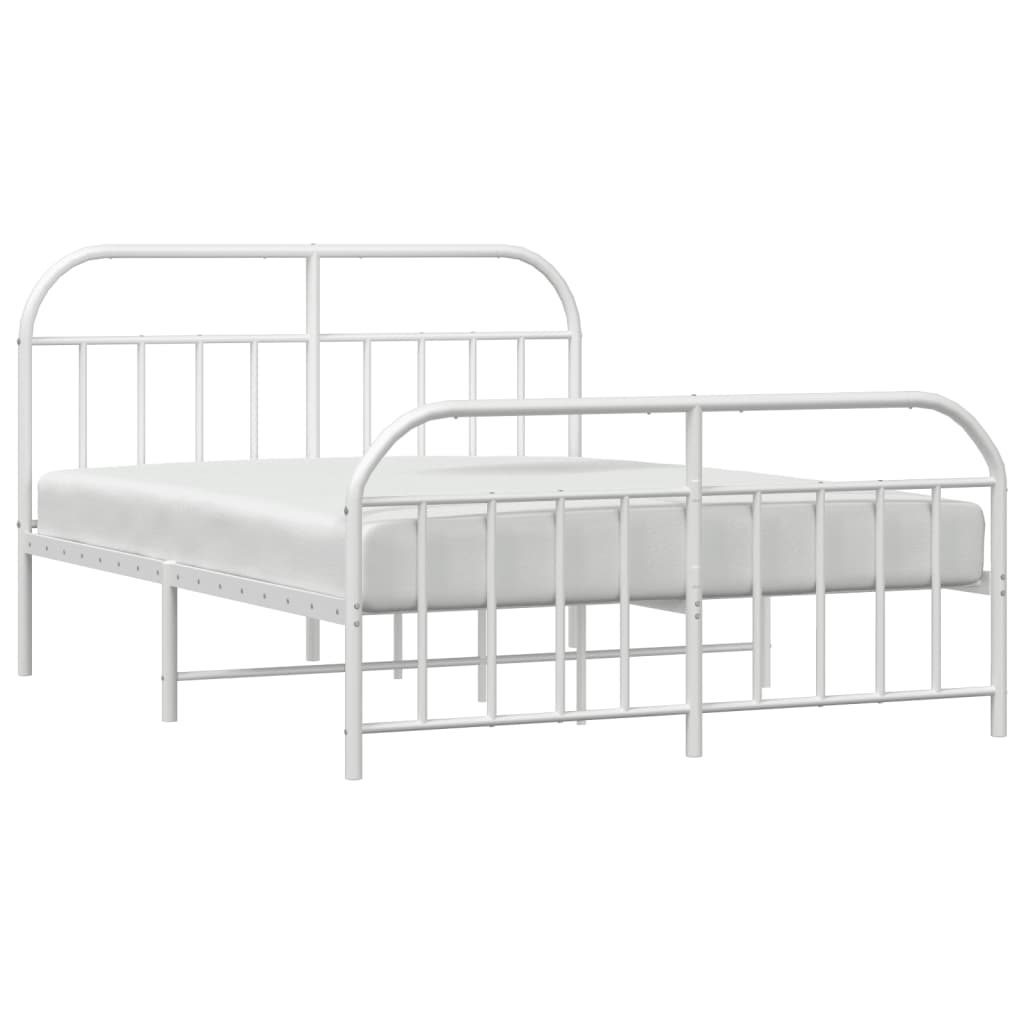 Metal Bed Frame without Mattress with Footboard White 150x200 cm King Size