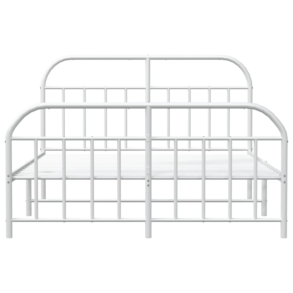 Metal Bed Frame without Mattress with Footboard White 150x200 cm King Size