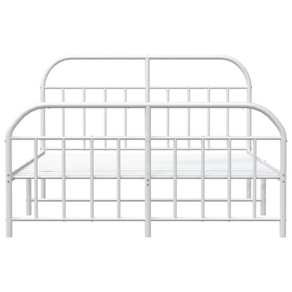 Metal Bed Frame without Mattress with Footboard White 150x200 cm King Size