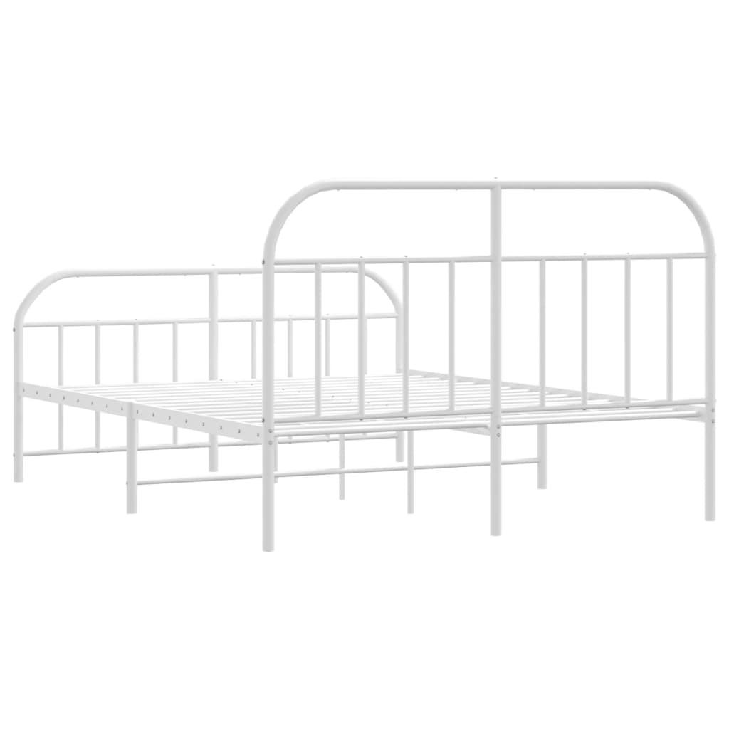 Metal Bed Frame without Mattress with Footboard White 150x200 cm King Size