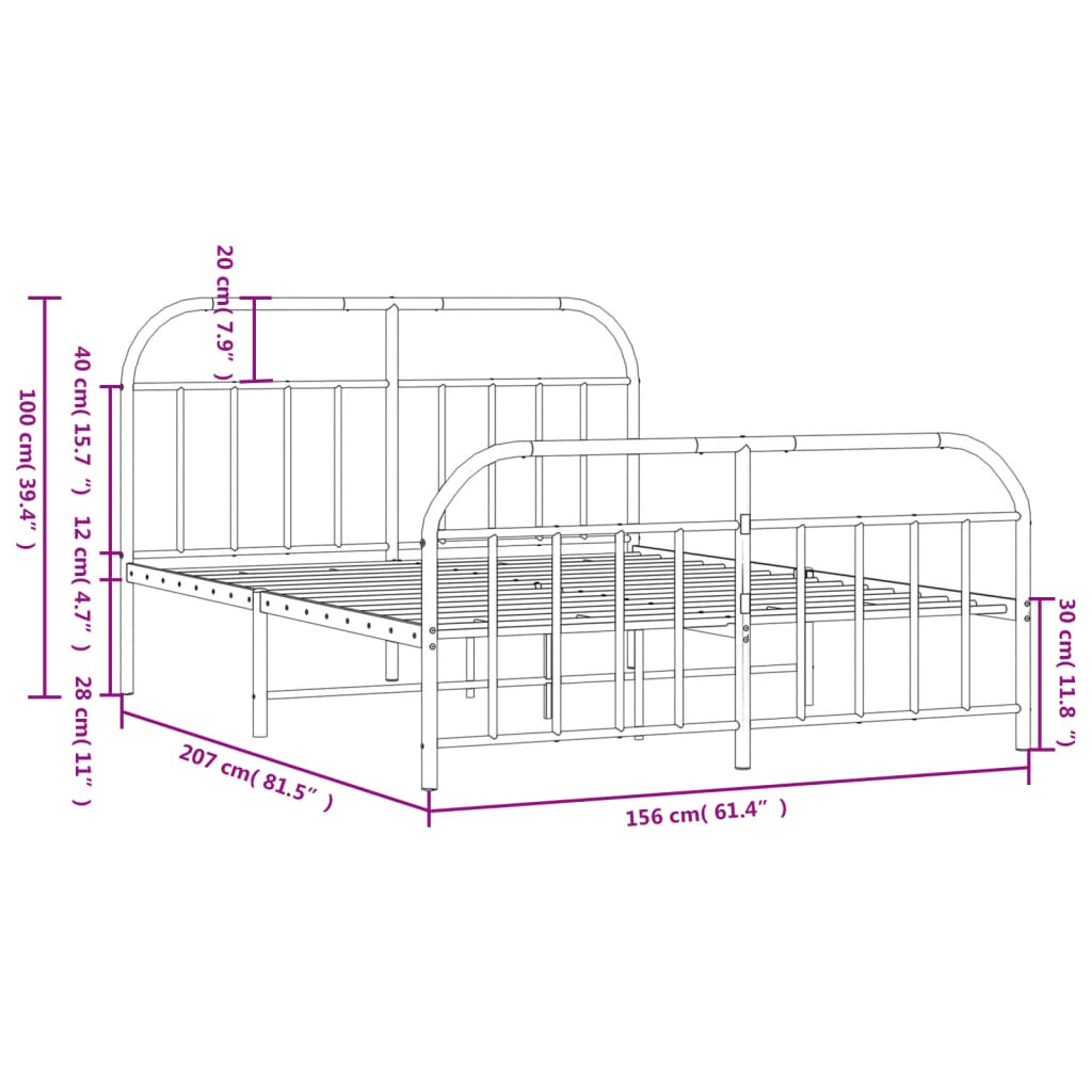 Metal Bed Frame without Mattress with Footboard White 150x200 cm King Size