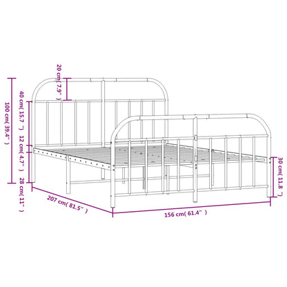 Metal Bed Frame without Mattress with Footboard White 150x200 cm King Size