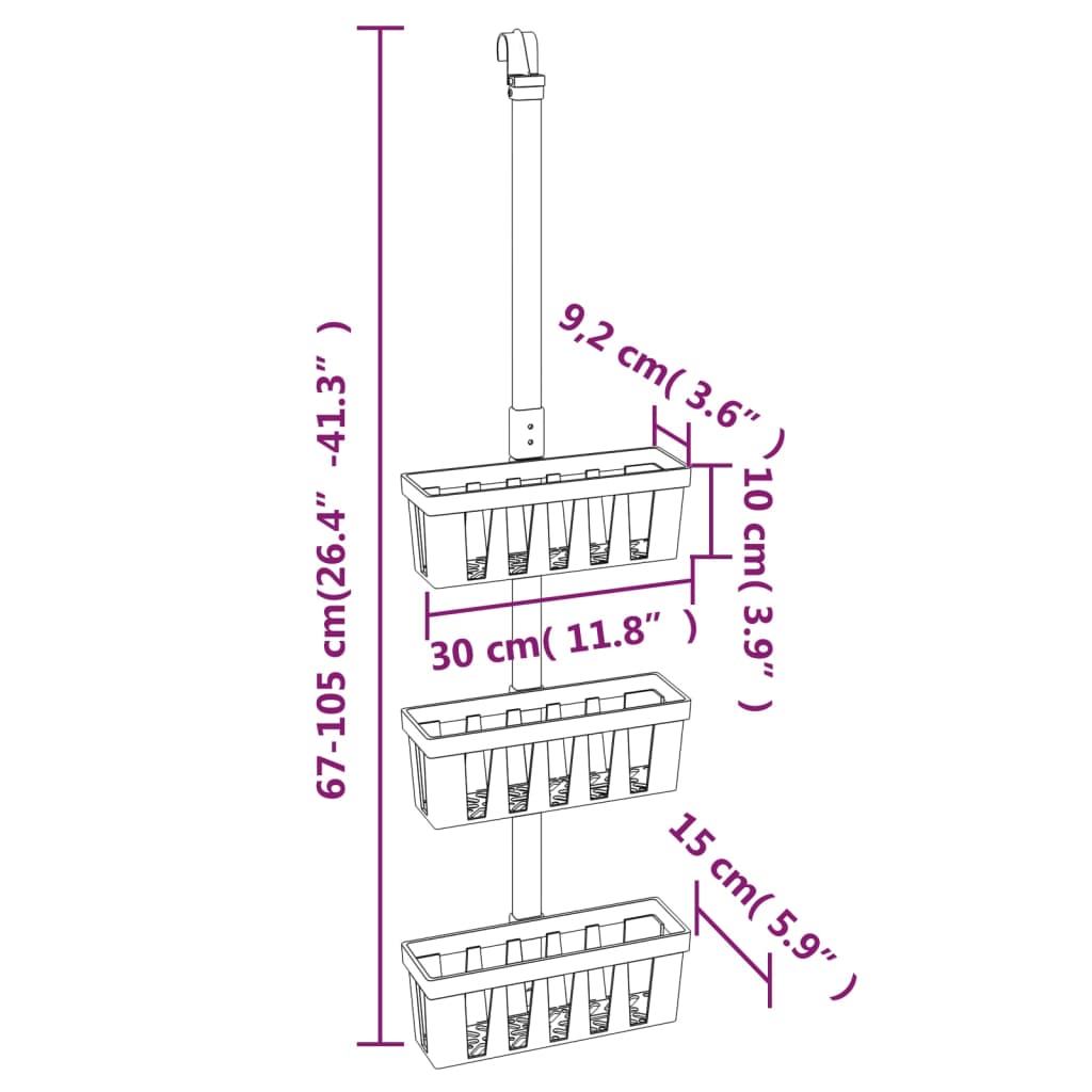 Shower Hanger Shelf 30x15x(67-105) cm Aluminium