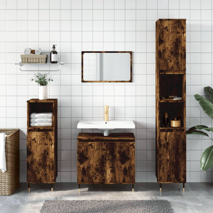 3 Piece Bathroom Cabinet Set Smoked Oak Engineered Wood