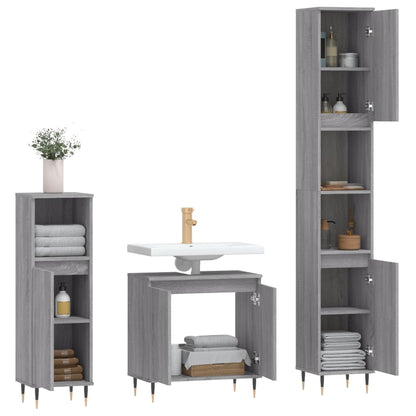 3 Piece Bathroom Cabinet Set Grey Sonoma Engineered Wood