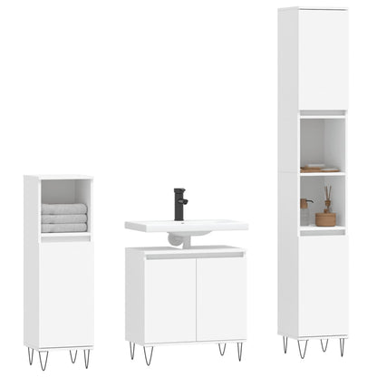 3 Piece Bathroom Cabinet Set White Engineered Wood