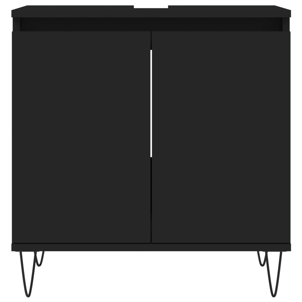 3 Piece Bathroom Cabinet Set Black Engineered Wood