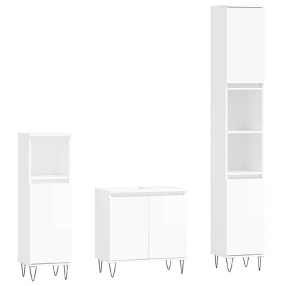 3 Piece Bathroom Cabinet Set High Gloss White Engineered Wood