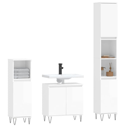 3 Piece Bathroom Cabinet Set High Gloss White Engineered Wood