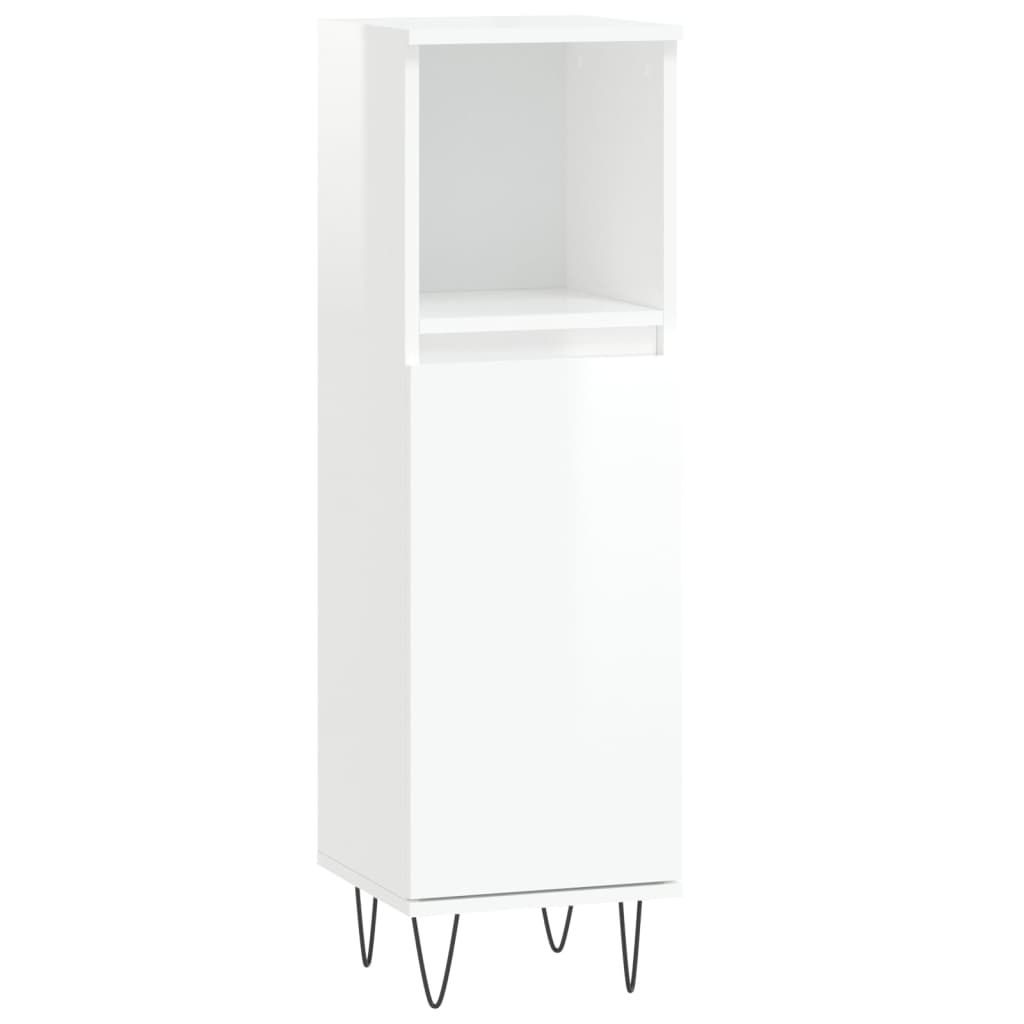 3 Piece Bathroom Cabinet Set High Gloss White Engineered Wood