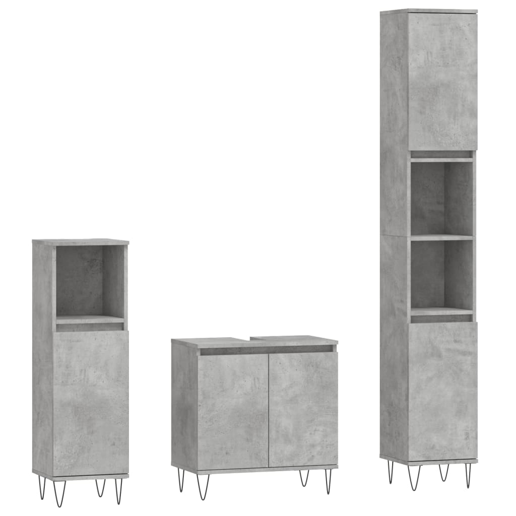 3 Piece Bathroom Cabinet Set Concrete Grey Engineered Wood