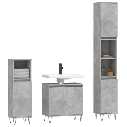 3 Piece Bathroom Cabinet Set Concrete Grey Engineered Wood