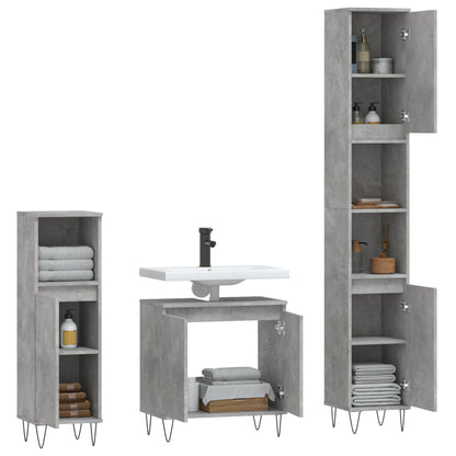 3 Piece Bathroom Cabinet Set Concrete Grey Engineered Wood