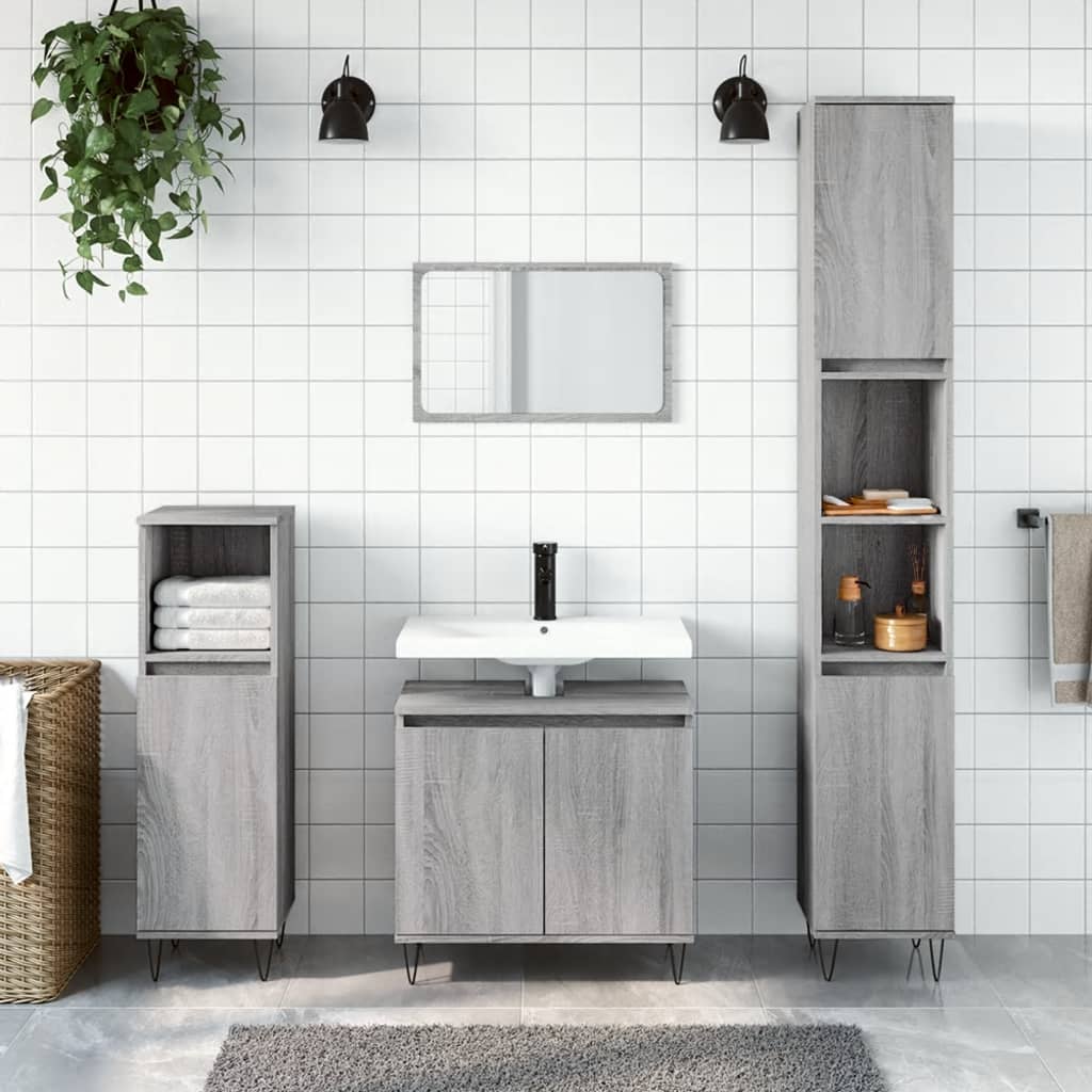 3 Piece Bathroom Cabinet Set Grey Sonoma Engineered Wood