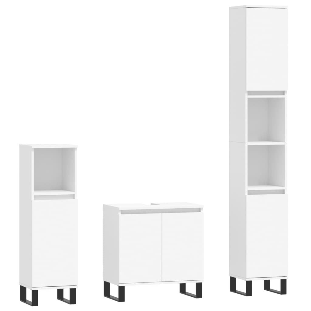 3 Piece Bathroom Cabinet Set White Engineered Wood