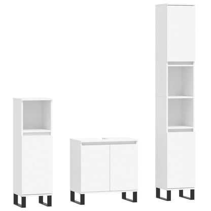 3 Piece Bathroom Cabinet Set White Engineered Wood