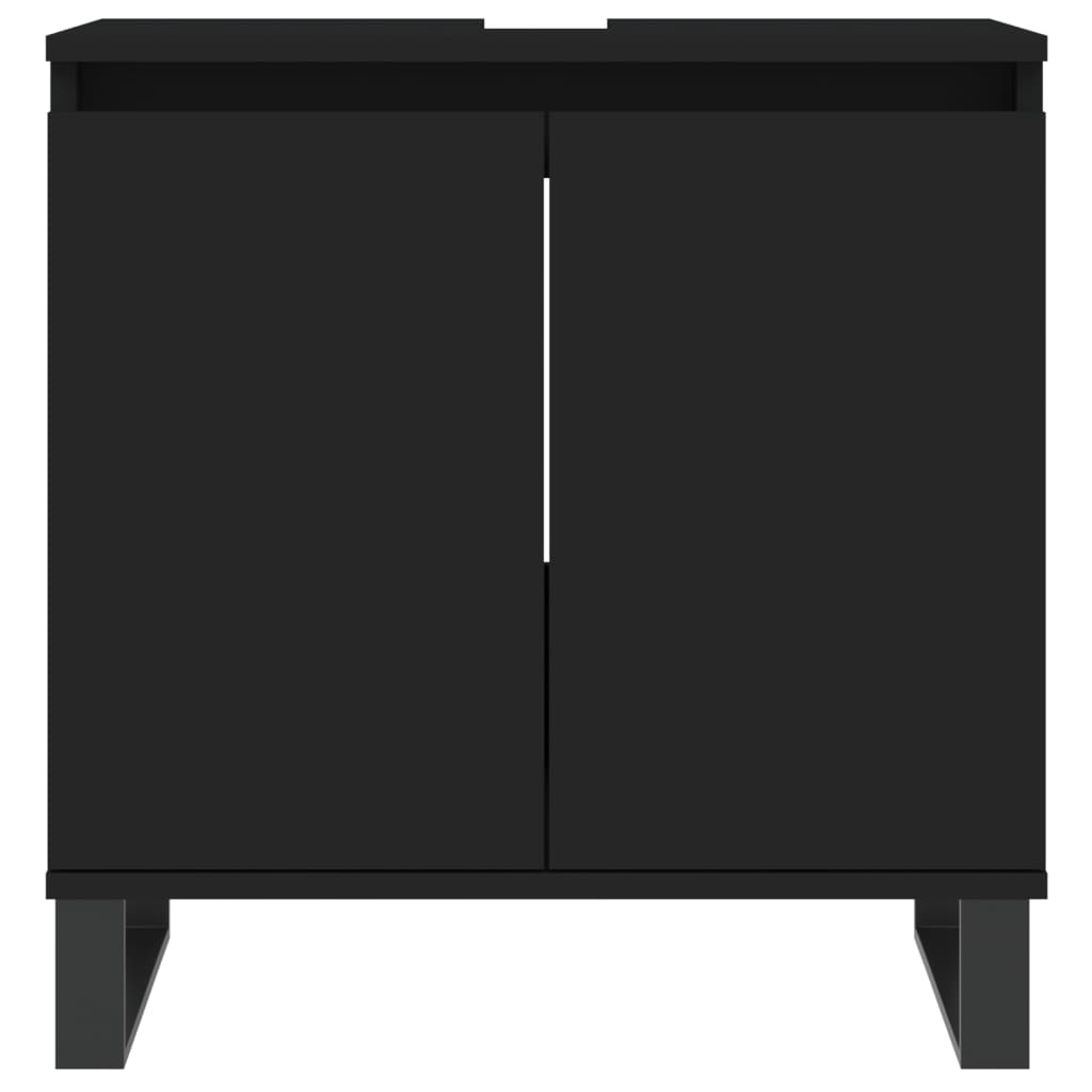 3 Piece Bathroom Cabinet Set Black Engineered Wood