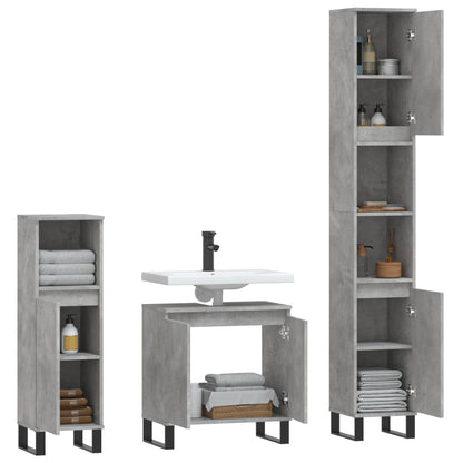 3 Piece Bathroom Cabinet Set Concrete Grey Engineered Wood