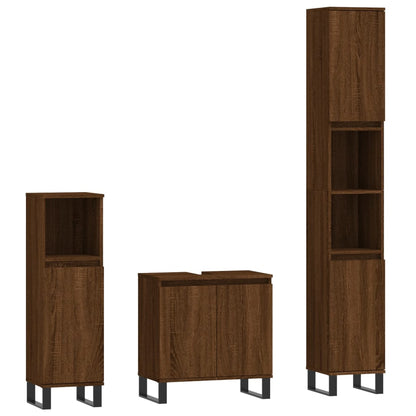 3 Piece Bathroom Cabinet Set Brown Oak Engineered Wood