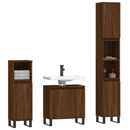 3 Piece Bathroom Cabinet Set Brown Oak Engineered Wood