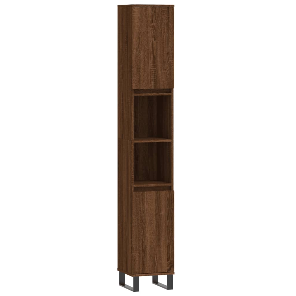 3 Piece Bathroom Cabinet Set Brown Oak Engineered Wood