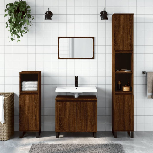 3 Piece Bathroom Cabinet Set Brown Oak Engineered Wood