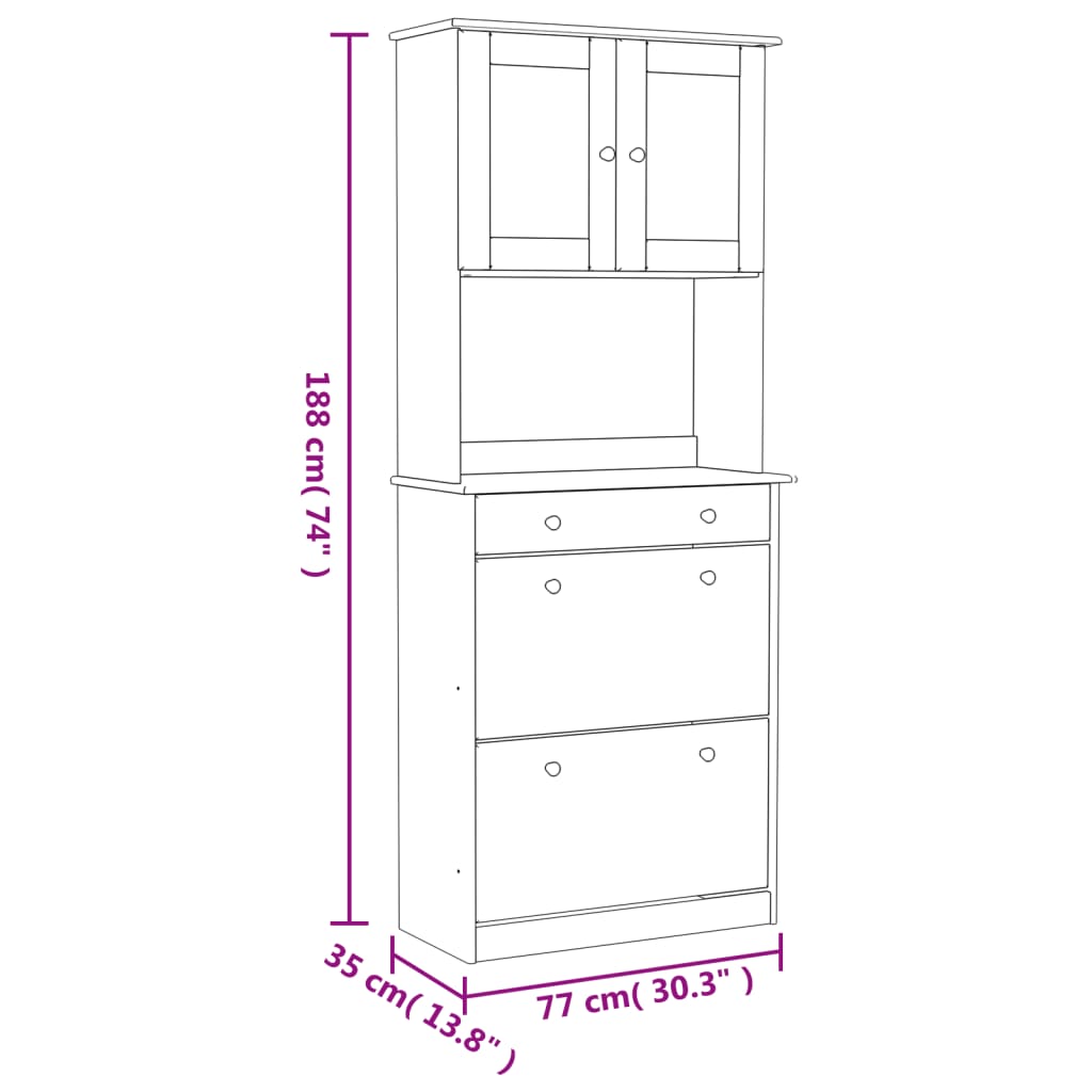 Highboard ALTA White 77x35x188cm Solid Wood Pine