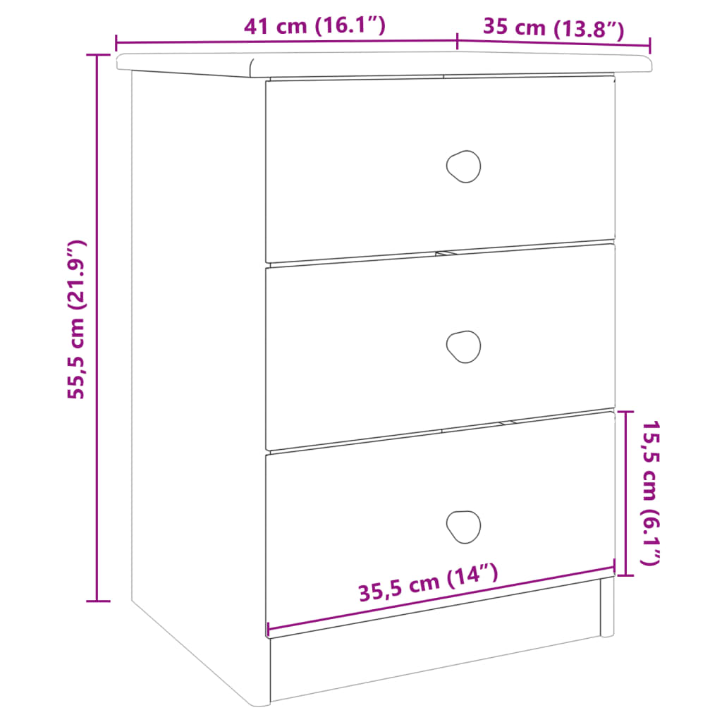 Bedside Cabinet ALTA 41x35x55.5 Solid Wood Pine