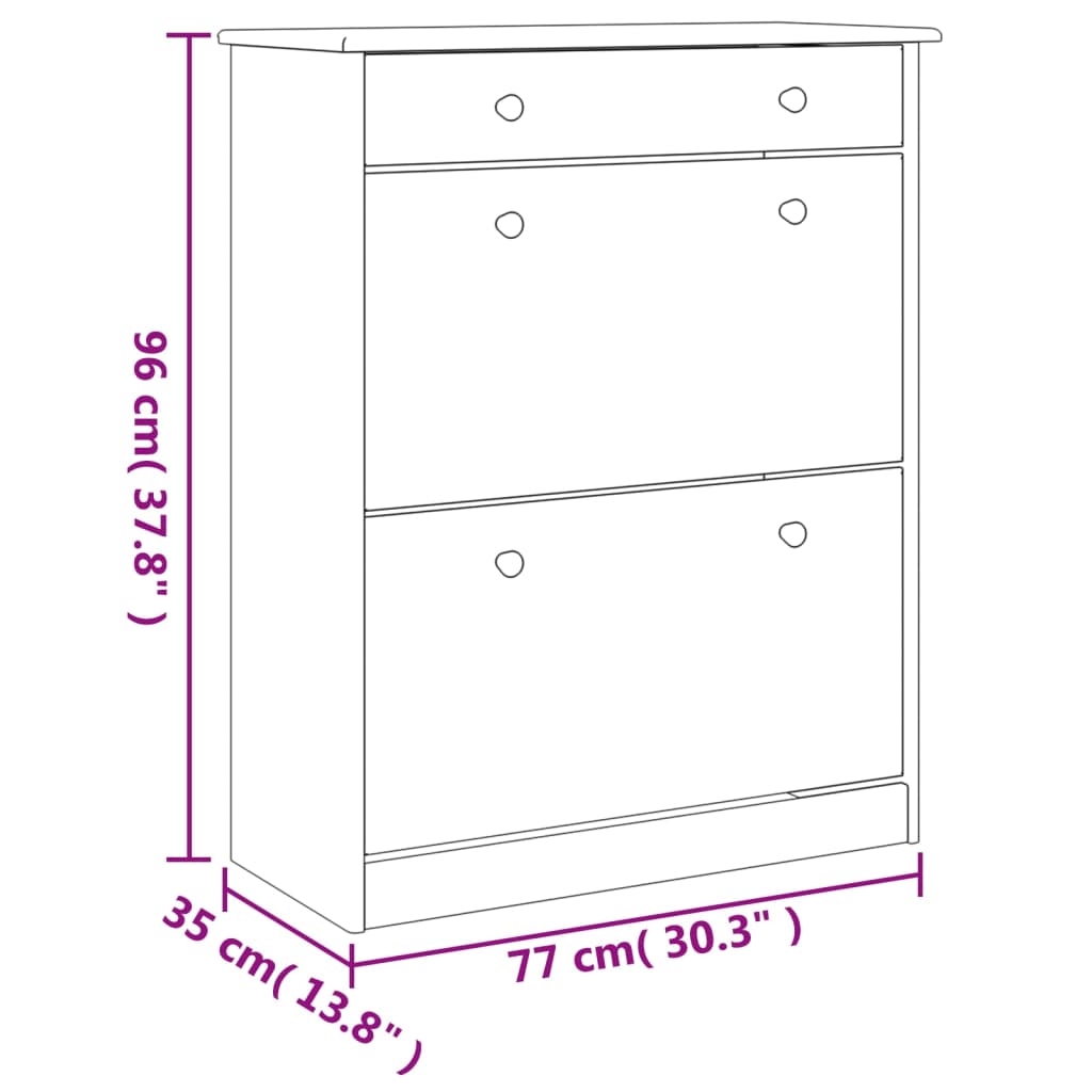 Shoe Cabinet ALTA White 77x35x96 cm Solid Wood Pine