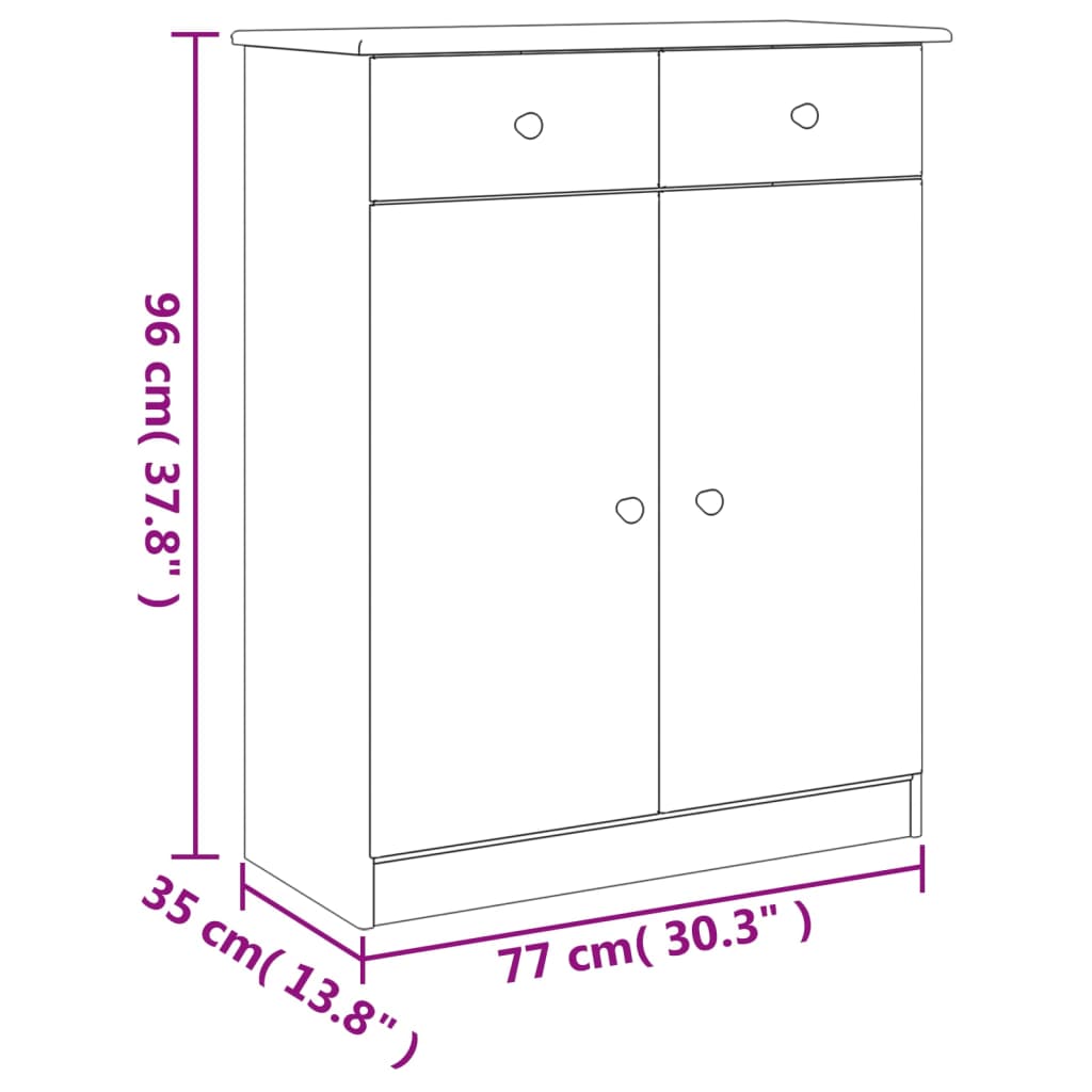 Shoe Cabinet ALTA White 77x35x96 cm Solid Wood Pine