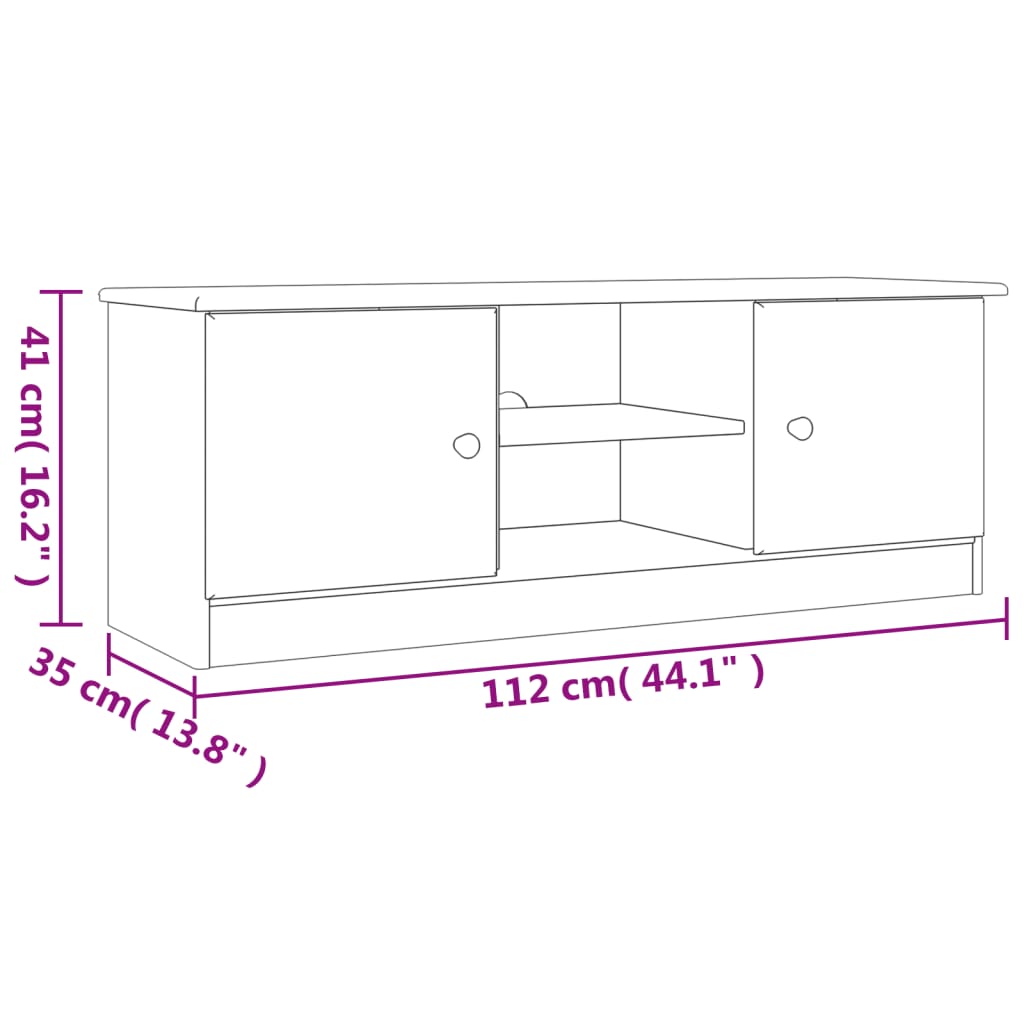 TV Cabinet ALTA White 112x35x41 cm Solid Wood Pine