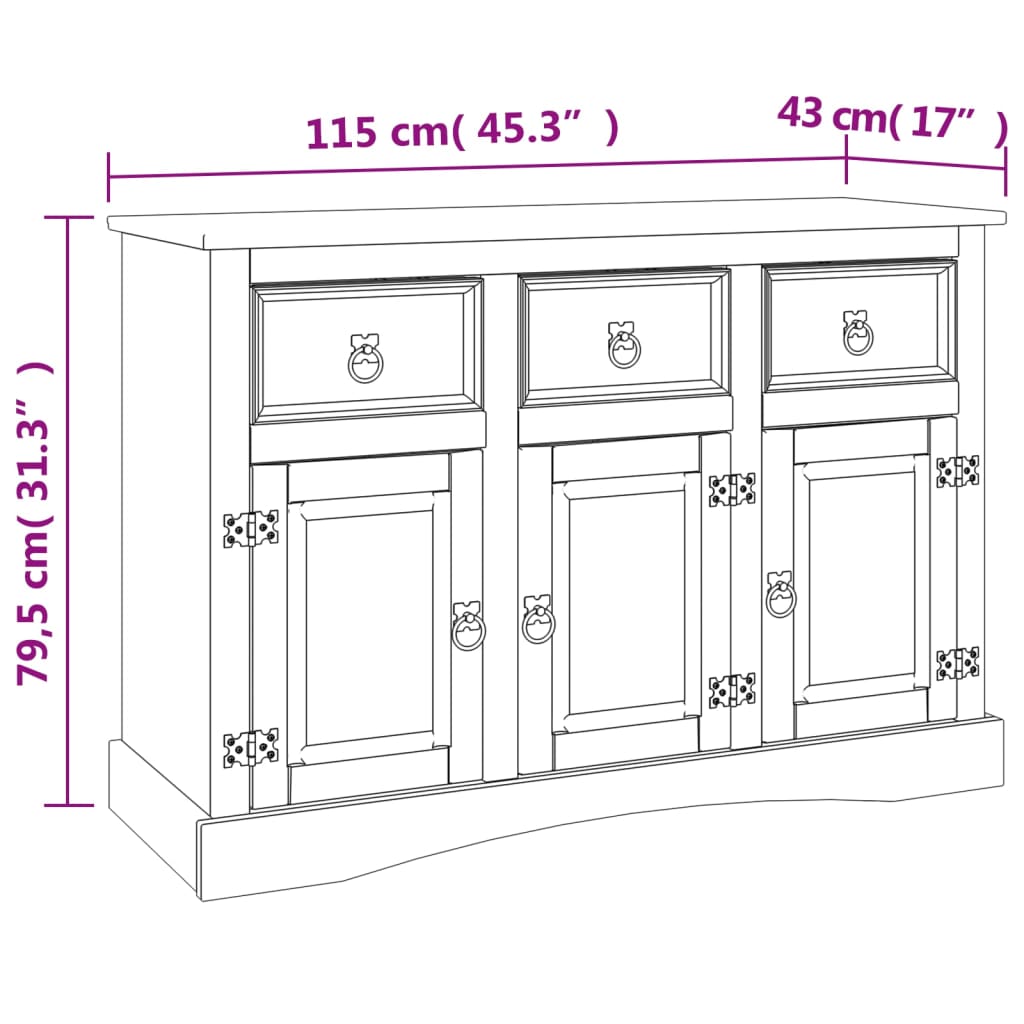 Sideboard Corona 115x43x79.5 cm Solid Wood Mexican Pine