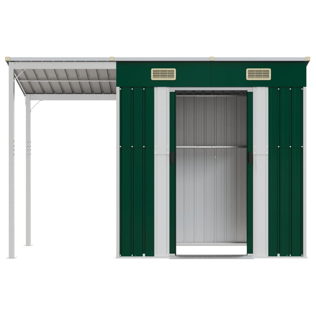 Garden Shed with Extended Roof Green 277x110.5x181 cm Steel