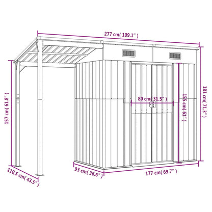 Garden Shed with Extended Roof Anthracite 277x110.5x181 cm Steel