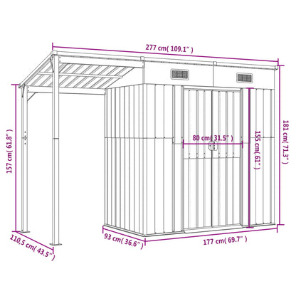 Garden Shed with Extended Roof Light Brown 277x110.5x181cm Steel