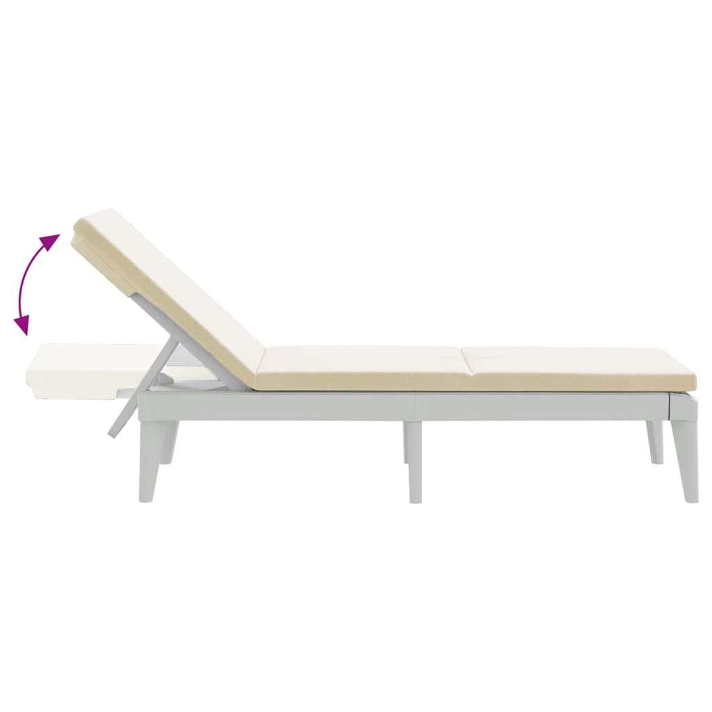 Sun Lounger with Cushion White 186x60x29 cm PP