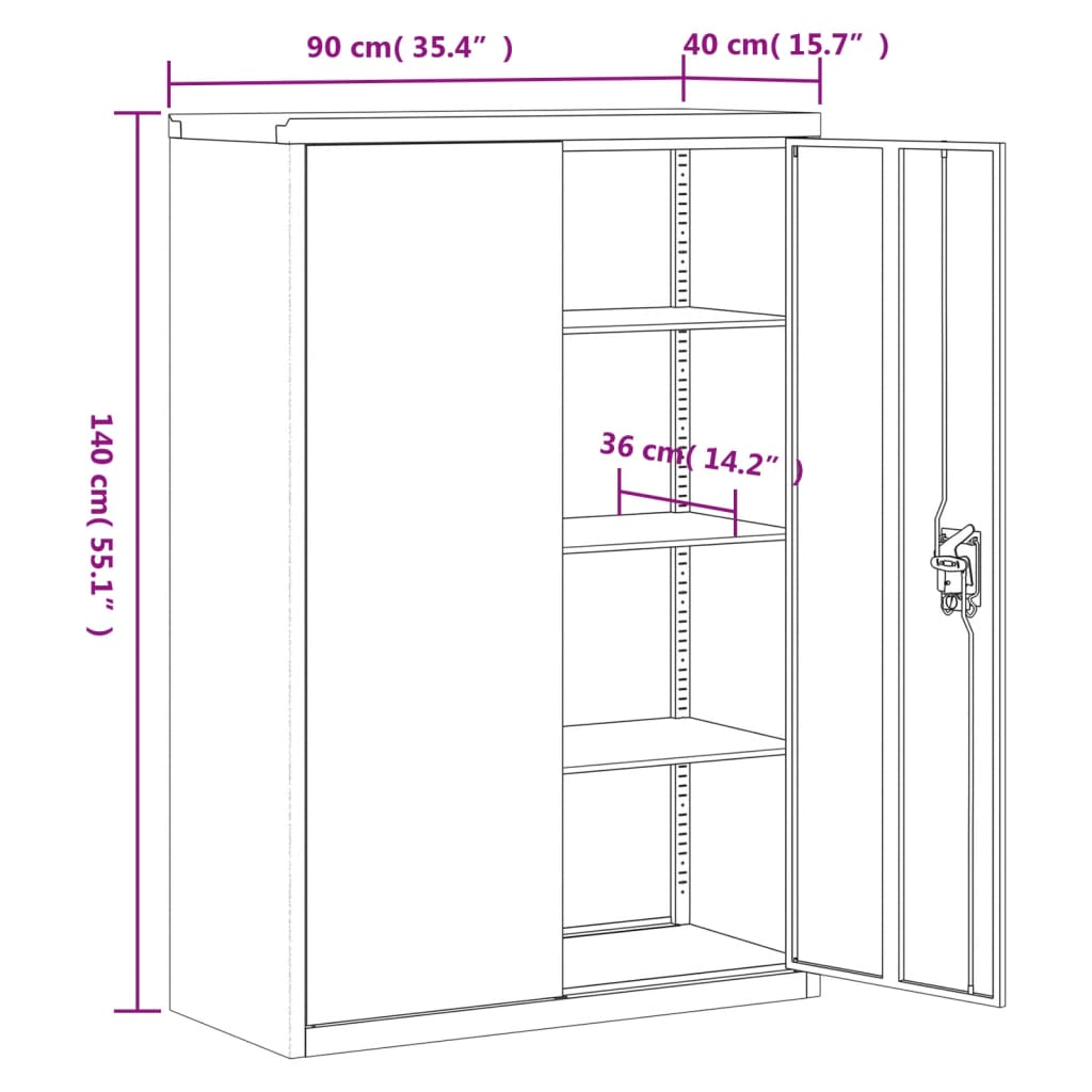 File Cabinet Black 90x40x140 cm Steel