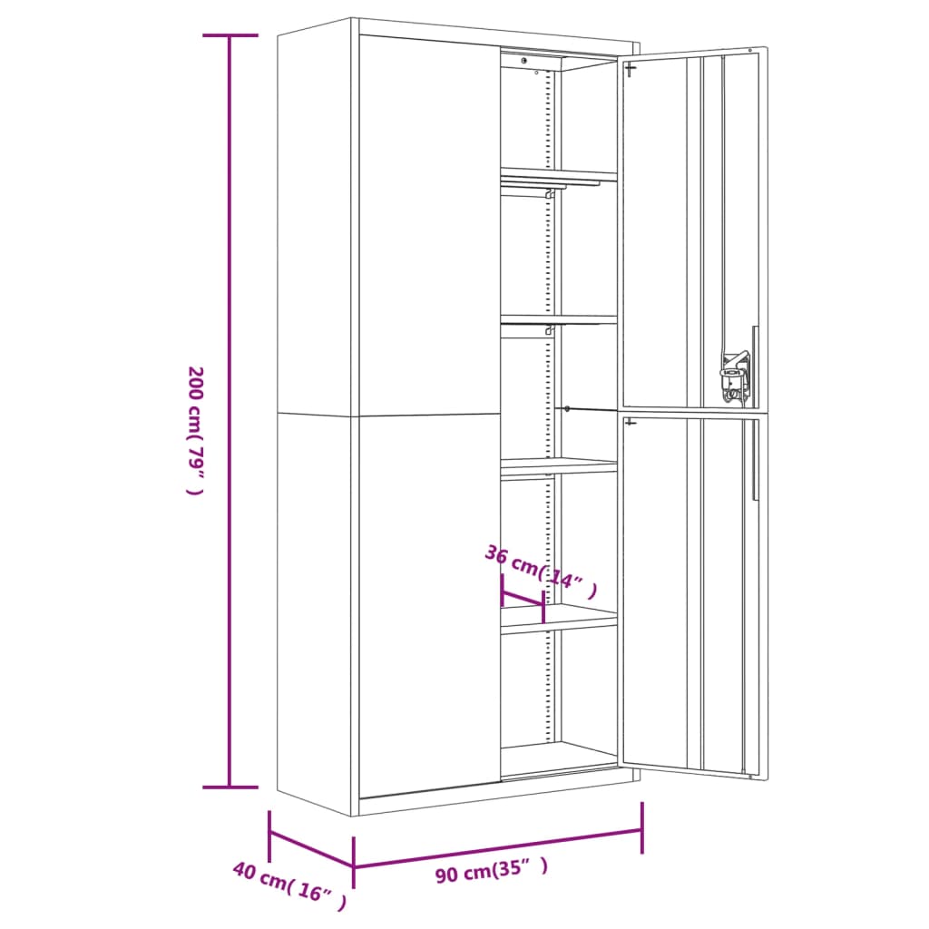 File Cabinet Light Grey 90x40x200 cm Steel