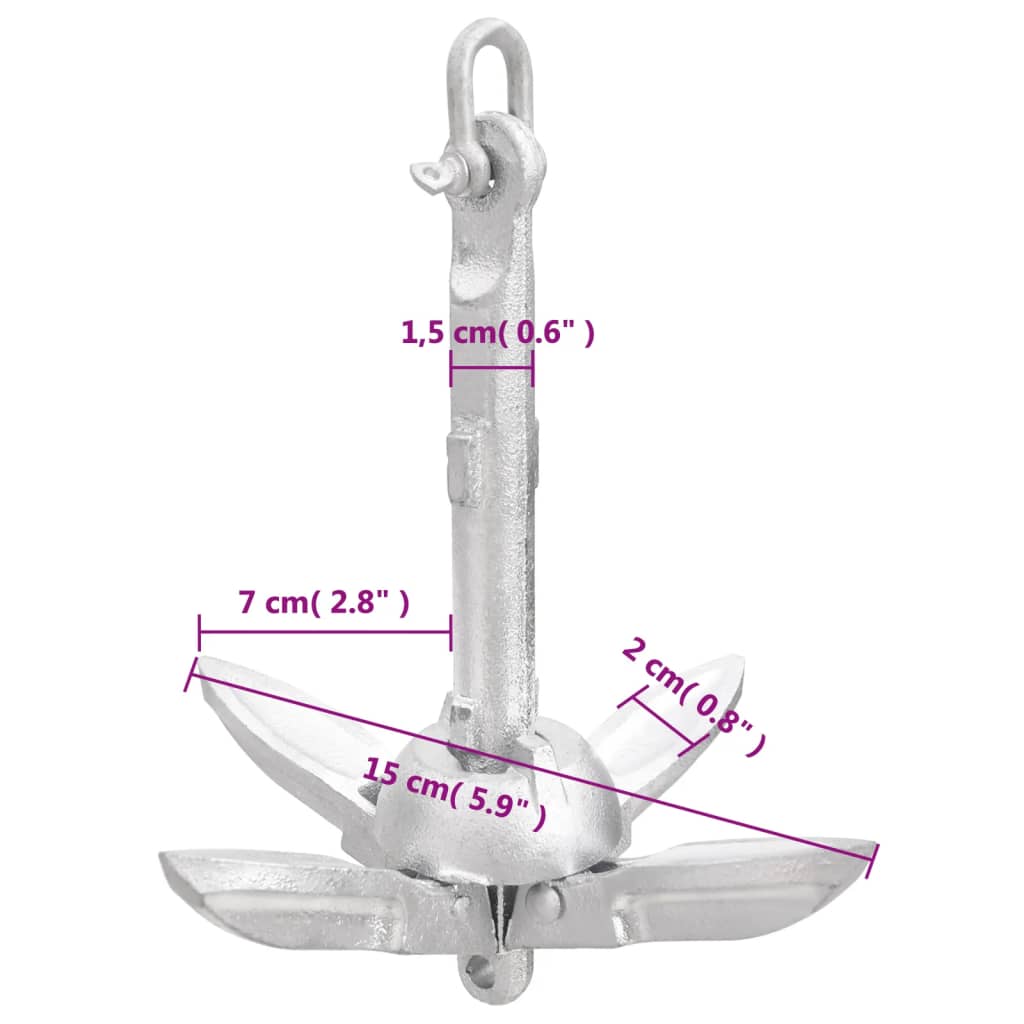 Folding Anchor Silver 0.7 kg Malleable Iron