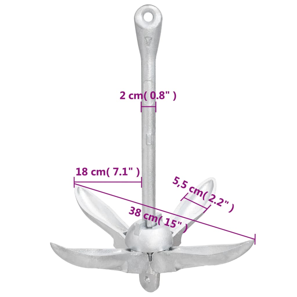 Folding Anchor Silver 4 kg Malleable Iron