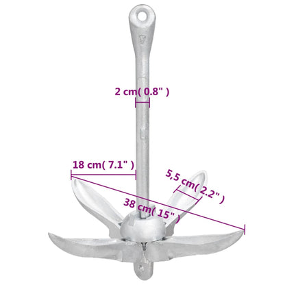 Folding Anchor Silver 4 kg Malleable Iron