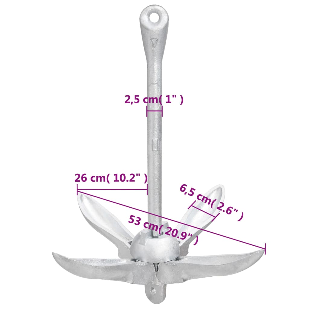 Folding Anchor Silver 8 kg Malleable Iron