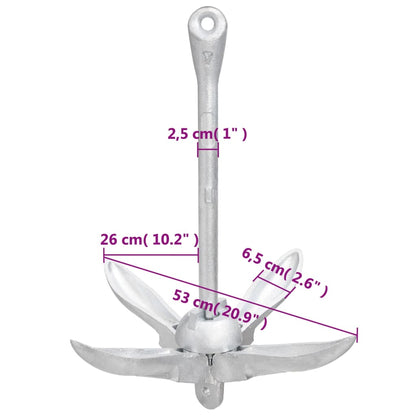 Folding Anchor Silver 8 kg Malleable Iron