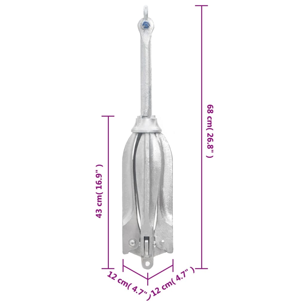 Folding Anchor Silver 12 kg Hot Dip Galvanized Cast Iron