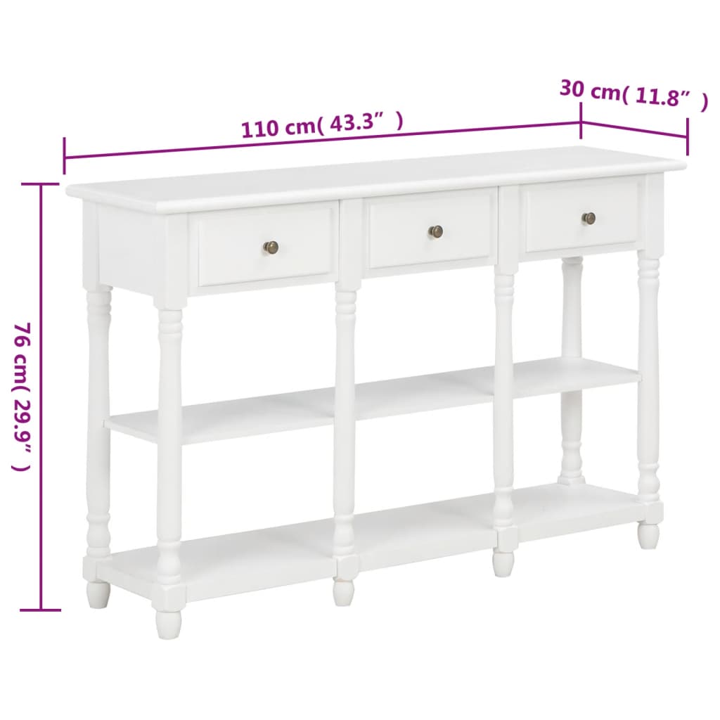 Console Table White 110x30x76cm Engineered Wood