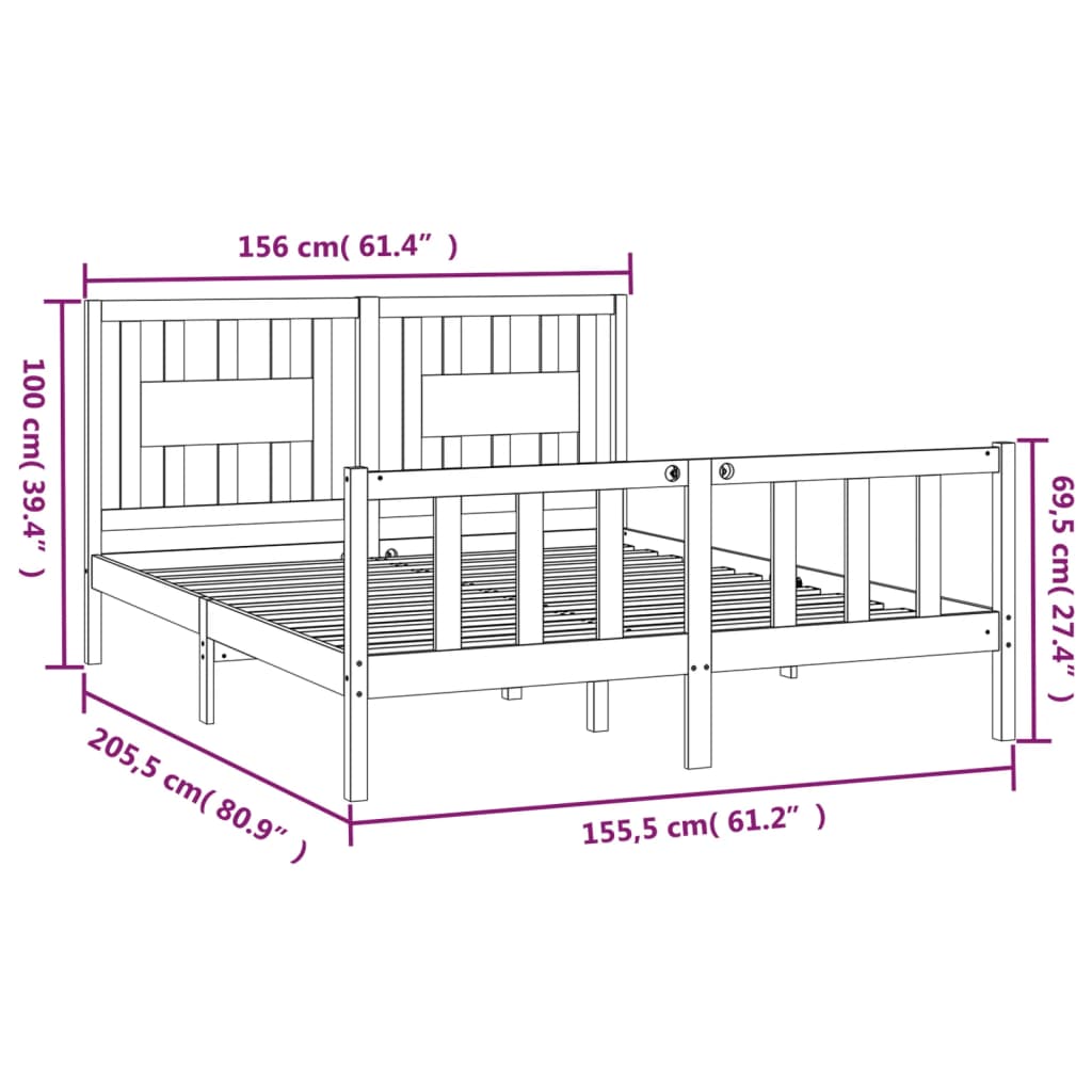 Bed Frame with Headboard Solid Wood Pine 150x200 cm King Size