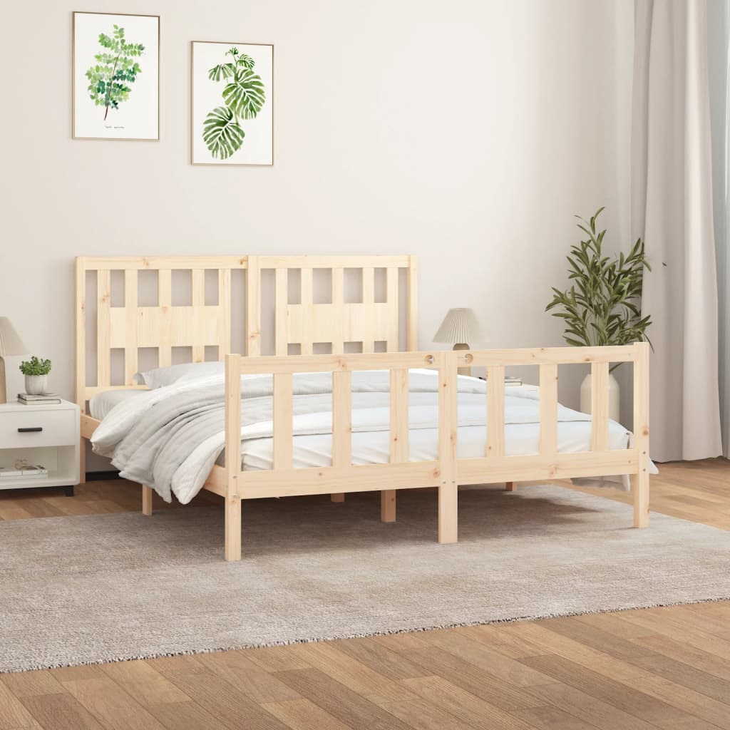 Bed Frame with Headboard Solid Wood Pine 150x200 cm King Size